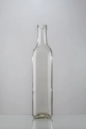 Botella de vidrio Cuadrada 500cc Pico Largo Aceite Vinagre con tapa a rosca o corcho