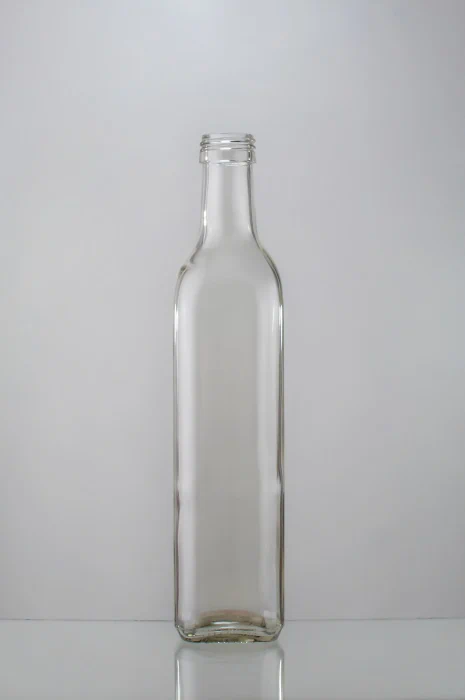 Botella de vidrio Cuadrada 500cc Pico Largo Aceite Vinagre con tapa a rosca o corcho