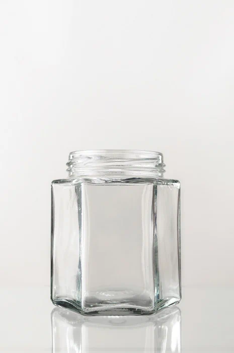 Frasco de vidrio Hexagonal 360cc con boca axial 70mm DATESRL